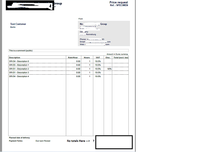 Vendor proposal - price request no totals