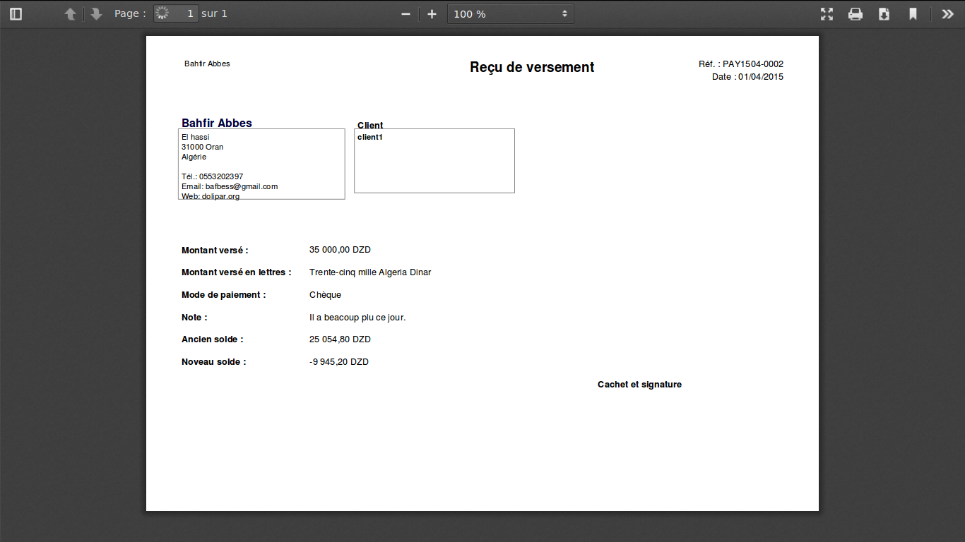 Payment Receipt  with document model  Announcements & news  Dolibarr